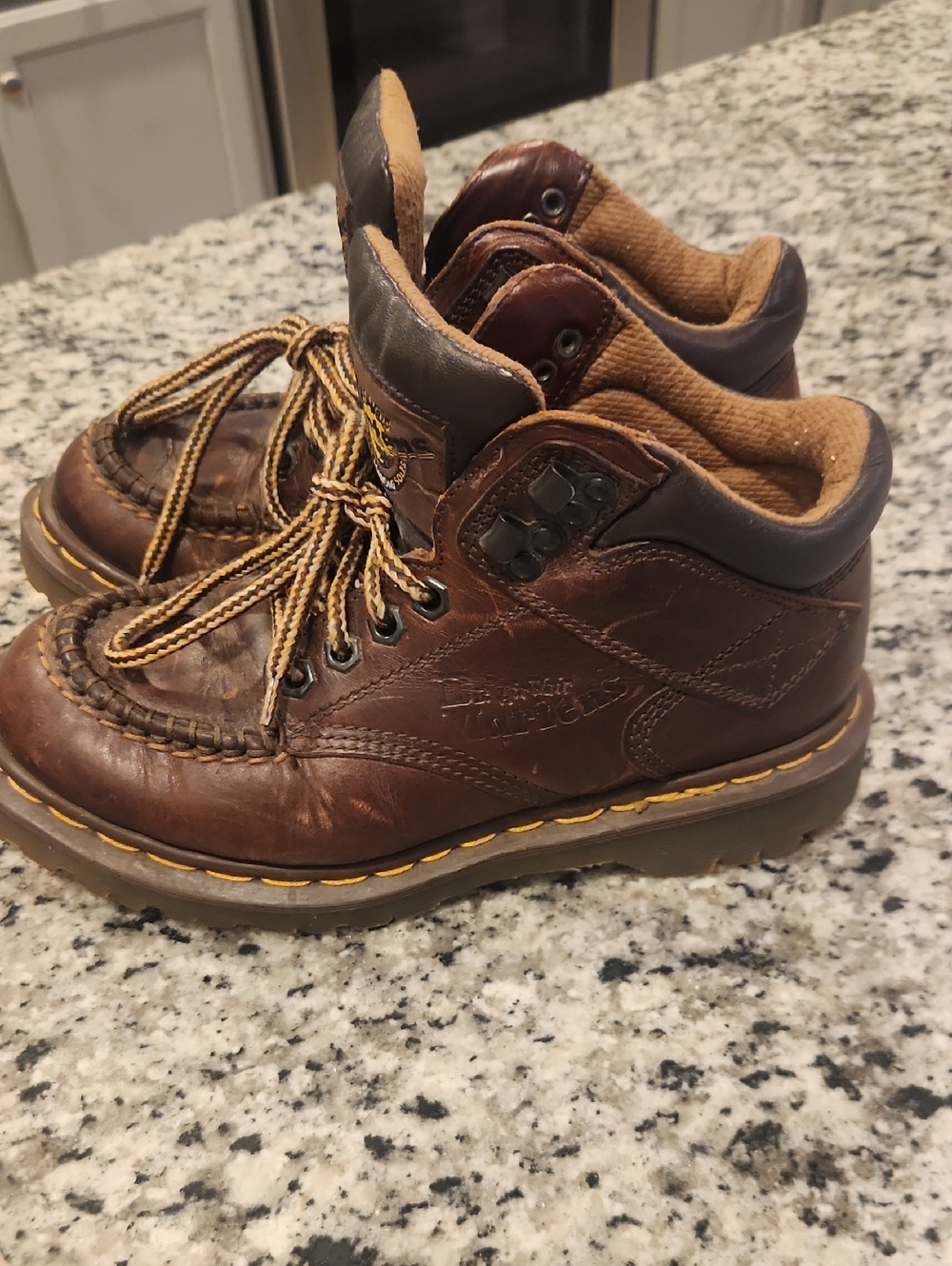 Vintage Dr. Martens Brown Leather Airwair Made In England Kids Lace-Up Boots